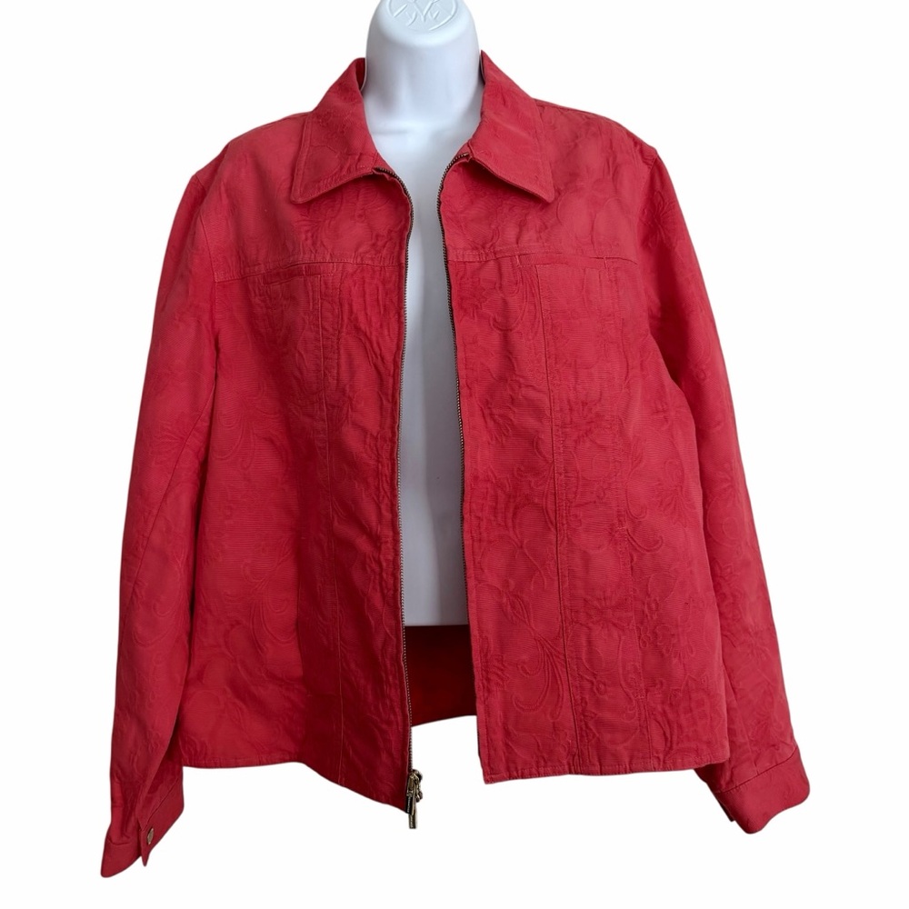Jones New York Signature Red Orange Cotton Blazer Full Zip-Up Size XL Summer